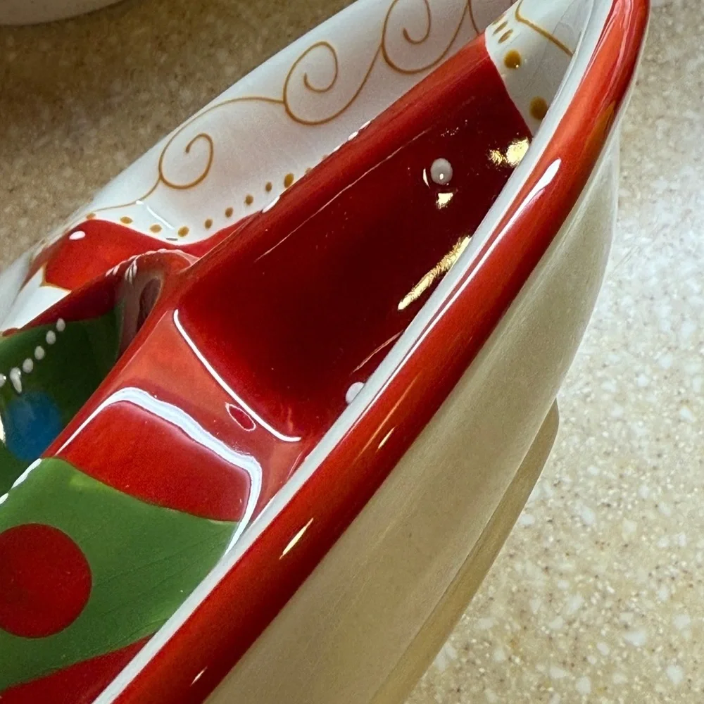 Pier 1 Hand-Painted Christmas Tree Holiday Divided Dish Hand Painted 13.5
